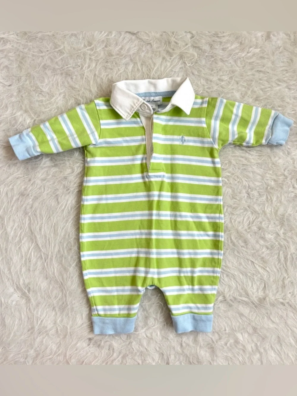 Ralph Lauren Preppy Baby Lime Green Striped Polo Jumpsuit